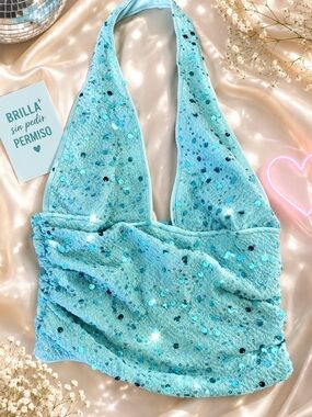 Sparkling Aqua Halter Bandeau Top